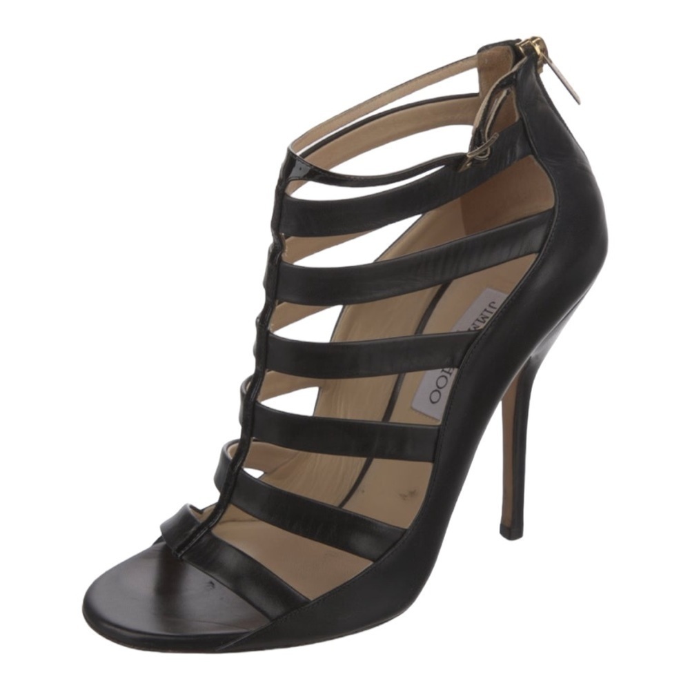 Jimmy Choo Black Fathom Strappy Leather Gladiator Ankle Boots Booties 40 10